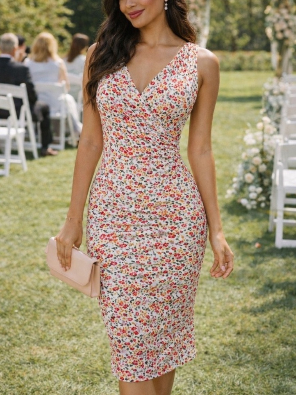 Leith Yellow Summer Floral Bodycon Midi Dress Size XL